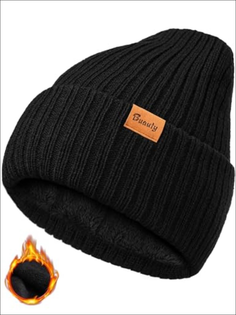 Unisex Fleece Lined Chunky Knit Beanie Hat Thermal Winter Cuffed Skull Cap